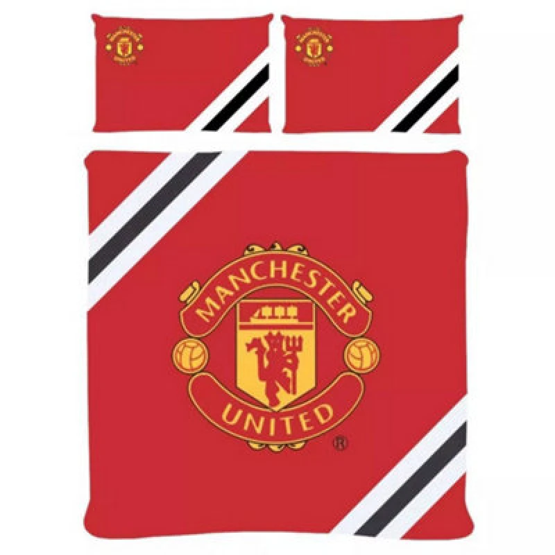 Image of Manchester United Fc Stripe Reversible Duvet Cover Set Red/yellow (Double)