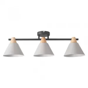 Image of Giza 3 Way Matt Black Bar Ceiling Light with Wood and Grey Shades
