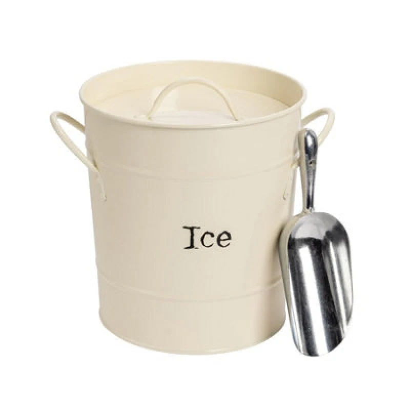 Image of Harbour Housewares Ice Bucket With Scoop - Cream - Vintage Metal Bar Kitchen Cooler Bucket Cooling Storage Tin