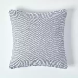 Image of Homescapes - Cotton Grey Halden Chevron Cushion Cover, 60 x 60cm - Grey