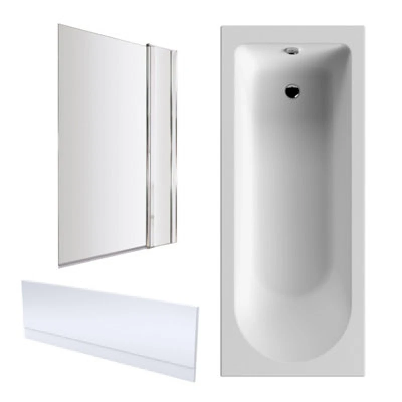 Image of Balterley Round 1700x750 Shower Bath Set - Panel & Square Screen & Leg set in White White Unisex