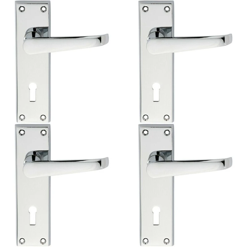 Image of Loops 4x PAIR Straight Victorian Handle on Lock Backplate 150 x 43mm Polished Chrome Multi