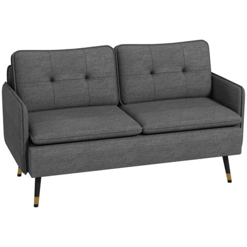 Image of HOMCOM Two Seater Sofa with Steel Legs Button Tufted Backrest for Living Room Dark Grey