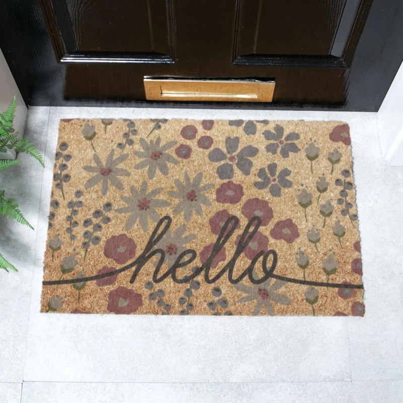 Image of Artsy Doormats Hello Scribbly Floral Doormat (60 X 40Cm)