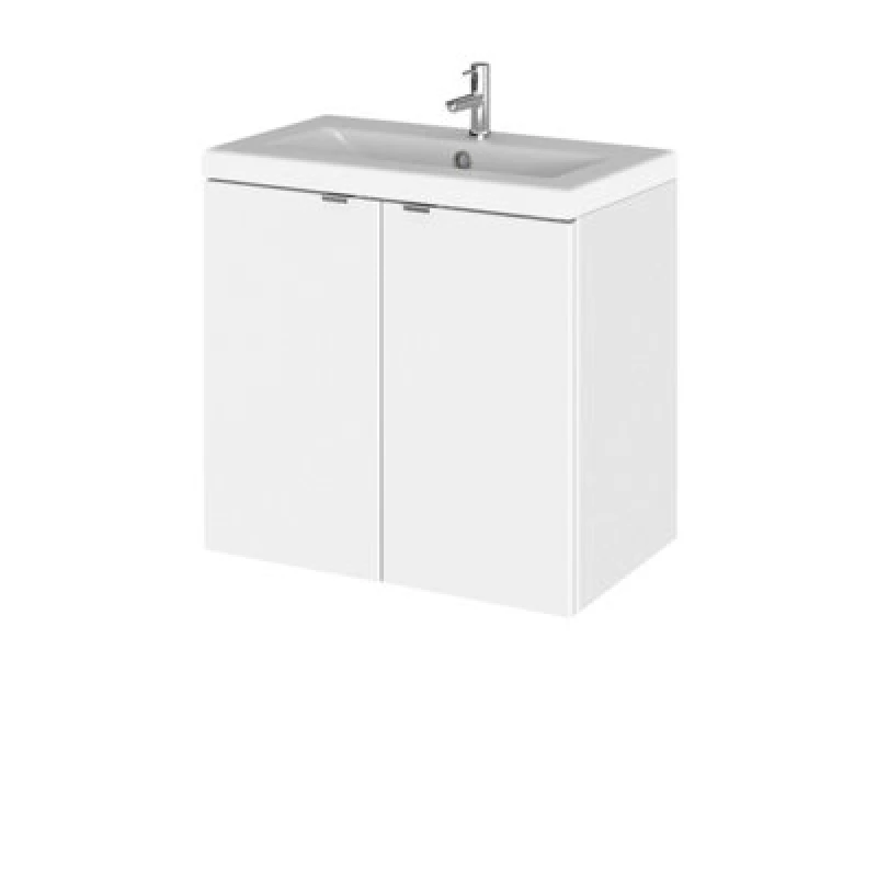 Image of Hudson Reed Fusion Wall Hung 2 Door Vanity Unit & Ceramic Basin, Stylish Vanity Unit With Basin, Gloss White, 600mm