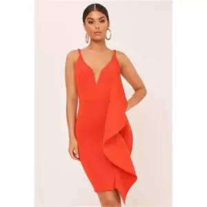Image of I Saw It First Red Plunge Frill Front Bodycon Dress - Red