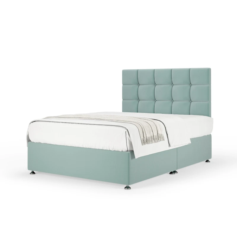 Image of Bedmaster Bedmaster Plush Velvet Divan Base And Square Headboard in Duck Egg Blue Size: Single Duck Egg Blue Single Unisex 7867870891717
