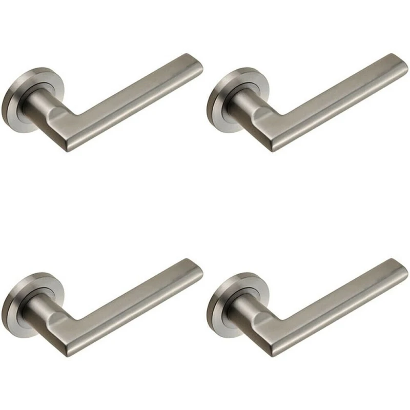 Image of Loops 4x PAIR Slim Elliptical Handle on Round Rose Concealed Fix Satin Steel Metallics