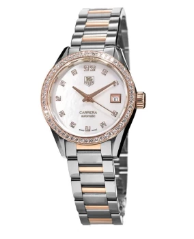 Image of Tag Heuer Carrera Automatic Rose Gold & Steel Diamond Womens Watch WAR2453.BD0777 WAR2453.BD0777