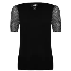 Image of DKNY Mixed Media Short Sleeve Blouse Womens - Black