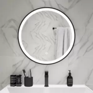 Image of Round Black LED Bathroom Mirror with Demister 600mm -Antares