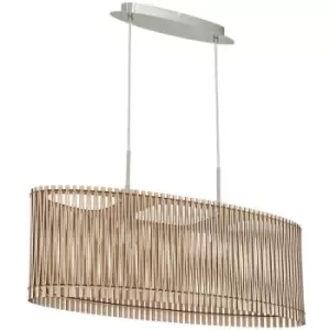 Image of Eglo - Sendero - 2 Light Ceiling Pendant Bar Satin Nickel with Maple Wood Shade, E27
