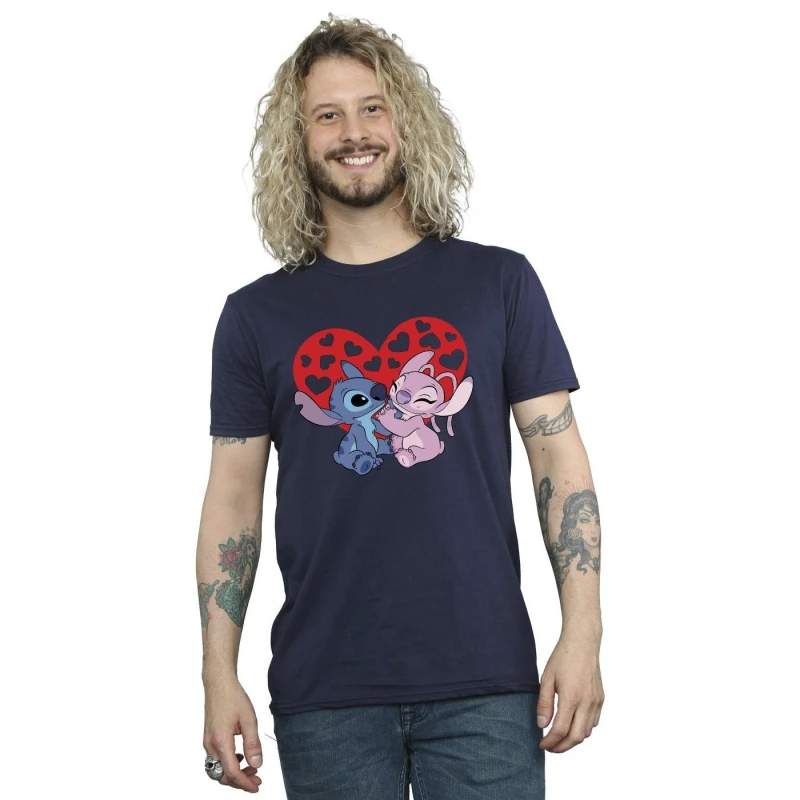 Image of Disney Men Lilo & Stitch Hearts T-Shirt in Navy Size: Small Navy S Male 5063153540545