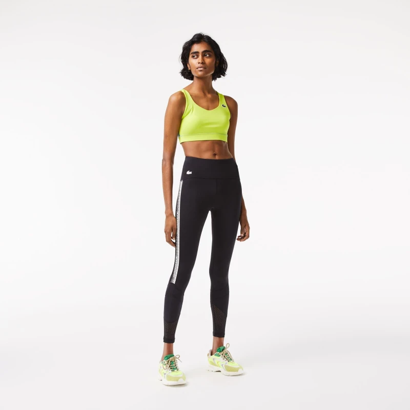 Image of Lacoste Womens Logo Stripe Leggings Black female 8 (36)