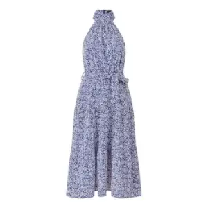 Image of Mela London Blue Ditsy Floral Halter Neck Midi Dress - Blue