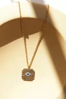 Image of 14K Gold Plated Recycled Evil Eye Pendant Necklace - Gift Pouch