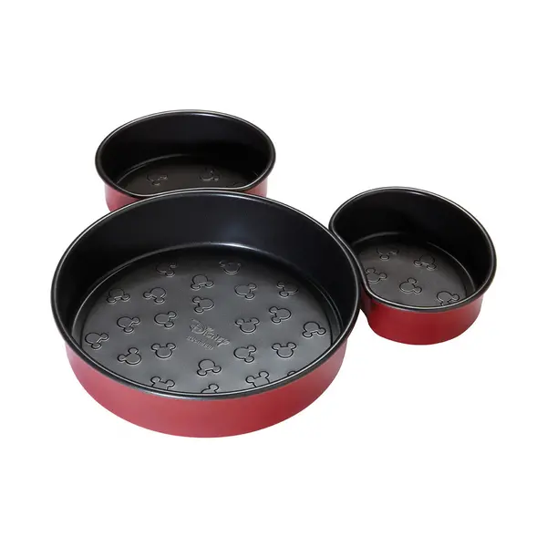 Image of Prestige x Disney Bake with Mickey 3 Piece Head Cake Tin Set Red