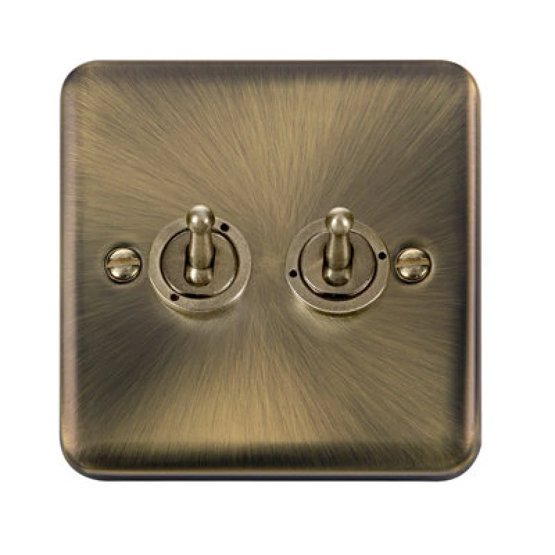 Image of SE Home Curved Antique Brass 2 Gang 2 Way 10AX Toggle Light Switch Gold