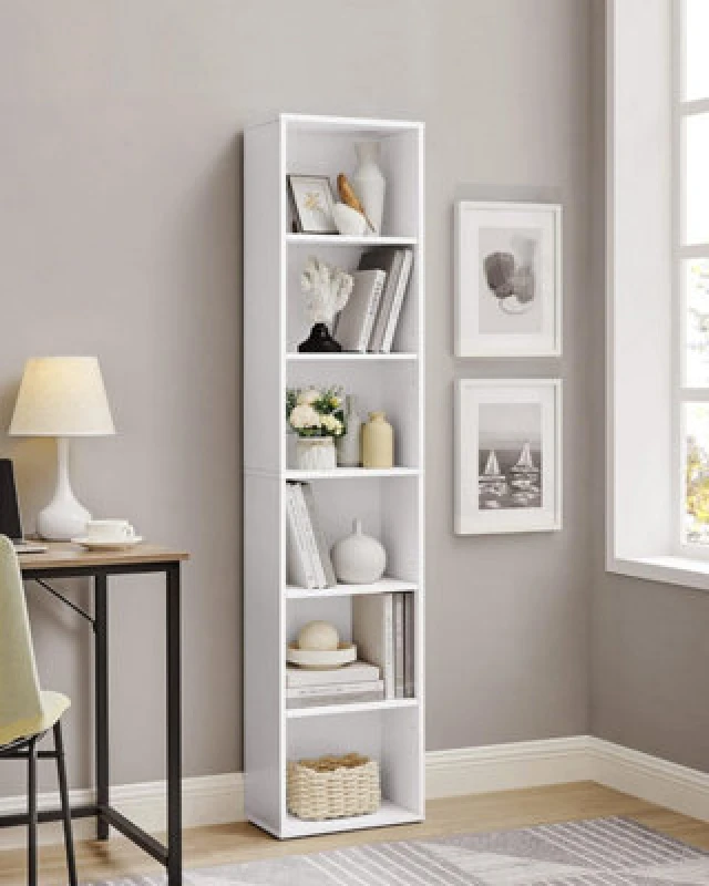 Image of Songmics Bookcase, Bookshelf With 6 Shelves, Shelving Rack, For Living Room, Study, Office, Bedroom, Modern Style, Cloud White