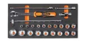 Image of Beta Tools MC21 24pc 1/2" Drive Socket & Accessory Set Soft Tray for Roller Cabs