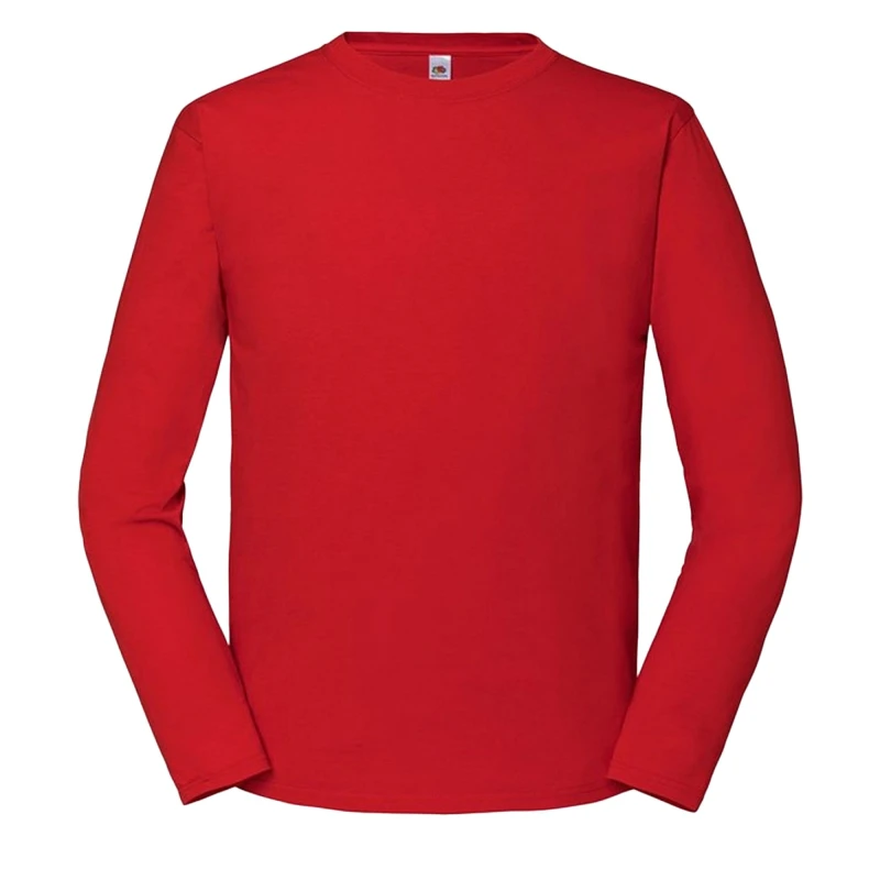 Image of Fruit Of The Loom Fruit of the Loom Men Iconic 195 Premium Ringspun Cotton Long-Sleeved T-Shirt in Red Size: X-Small Red XS Male 5063300322017