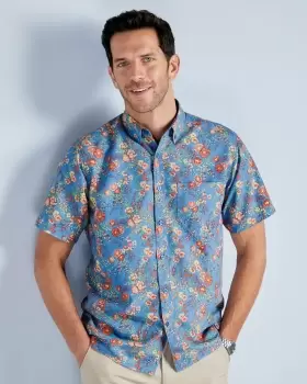 Image of Cotton Traders Mens Short Sleeve Soft Touch Print Shirt in Blue