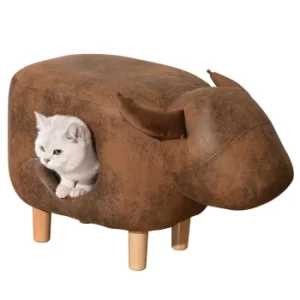 Image of PawHut Pet House Footstools Animal Shape Ottoman Cat Condo Cave Indoor with Sleeping Cushion, Brown