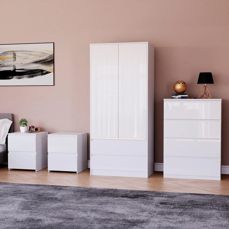 Image of Lassic Vida Designs Glinton Gloss 4 Piece Bedroom Set 2 White unisex 4 Piece