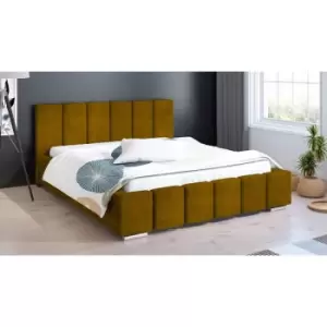 Image of Lemela Upholstered Beds - Plush Velvet, Single Size Frame, Mustard - Mustard