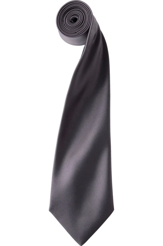 Image of Premier Premier Men Plain Satin Tie (Narrow Blade) in Dark Grey Dark Grey One Size Male 5055805452061