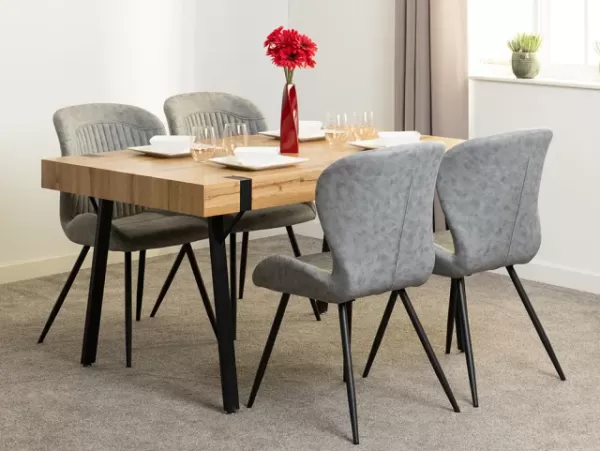 Image of Seconique Treviso Oak Dining Table and 4 Quebec Grey Faux Leather Chairs