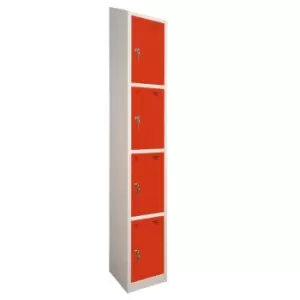 Image of 4 Door Locker, 450X450, Grey Carcass/Red Doors, Sloping Top, Camlock