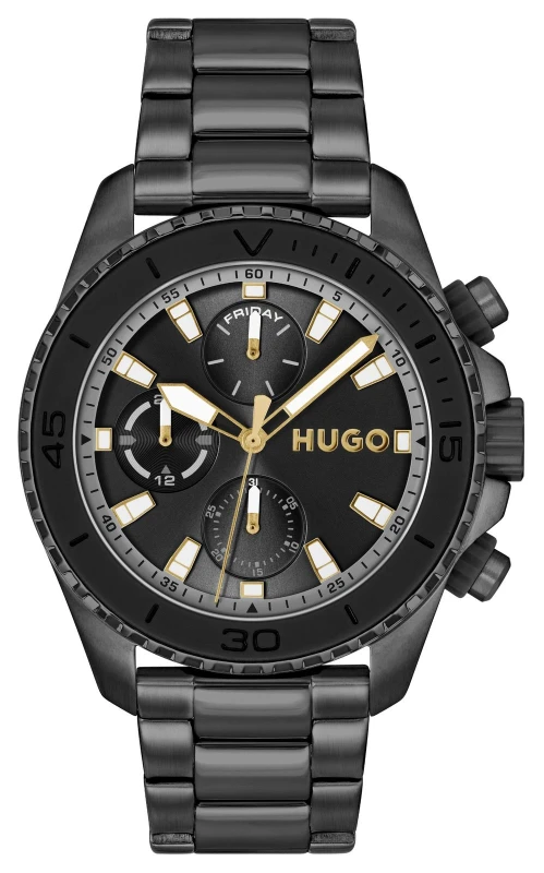 Image of HUGO 1530431 #DIVE (44mm) Black Dial / Black PVD Stainless Watch
