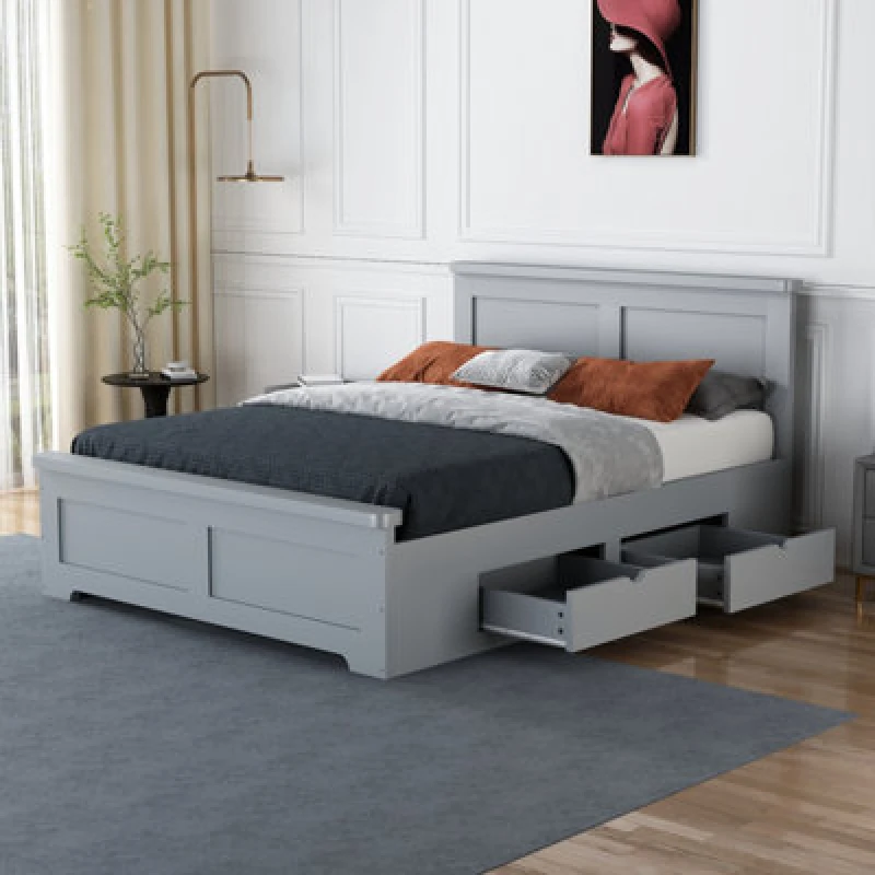 Image of Flintshire Furniture Conway Four Drawer 5ft King Size Grey Storage Bed Frame