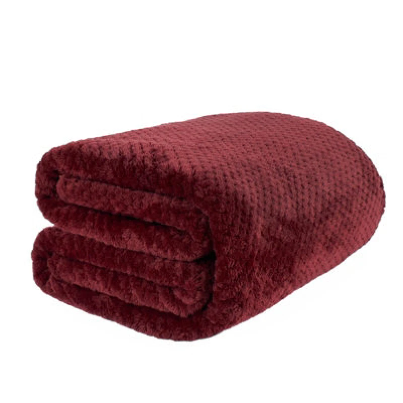 Image of OHS OHS Luxury Large Waffle Honeycomb Mink Warm Throw in Wine Size: 200cm x 240cm Wine 200cm x 240cm Unisex 5027434168699