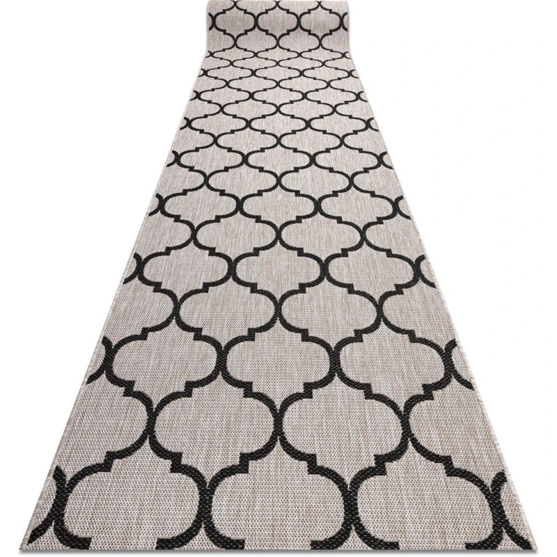 Image of RugsX Runner Sizal Floorlux Design 20608 Moroccan Trellis Silver / Black 70 70X220 Cm