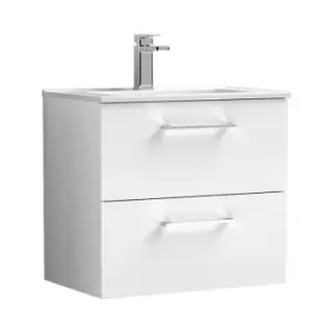 Image of Nuie - Arno Gloss White 600mm Wall Hung 2 Drawer Vanity Unit with 18mm Profile Basin - ARN124B - Gloss White