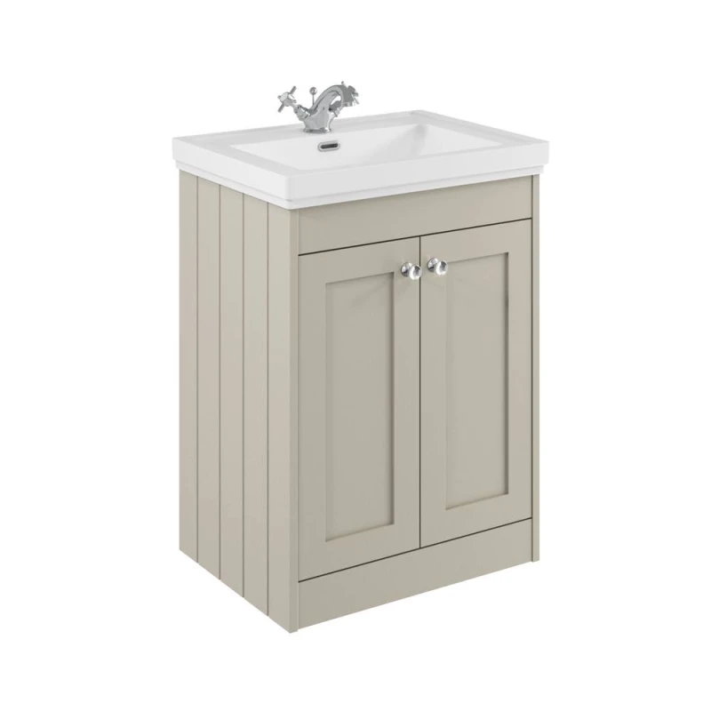Image of Balterley 600mm Floor Standing 2 Door Unit, Classic Basin 1 Tap Hole Pebble Grey Grey Unisex