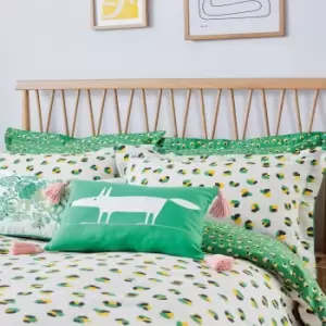 Image of Scion Leopard Dots Single Duvet Cover Set, Pebble & Mint Leaf
