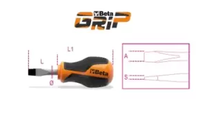 Image of Beta Tools 1260N Beta GRIP Slotted/Flat Head Stubby Screwdriver 4 x 30mm
