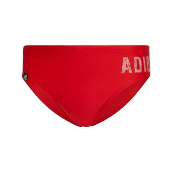 Image of adidas Wording Swim Trunks Mens - Red