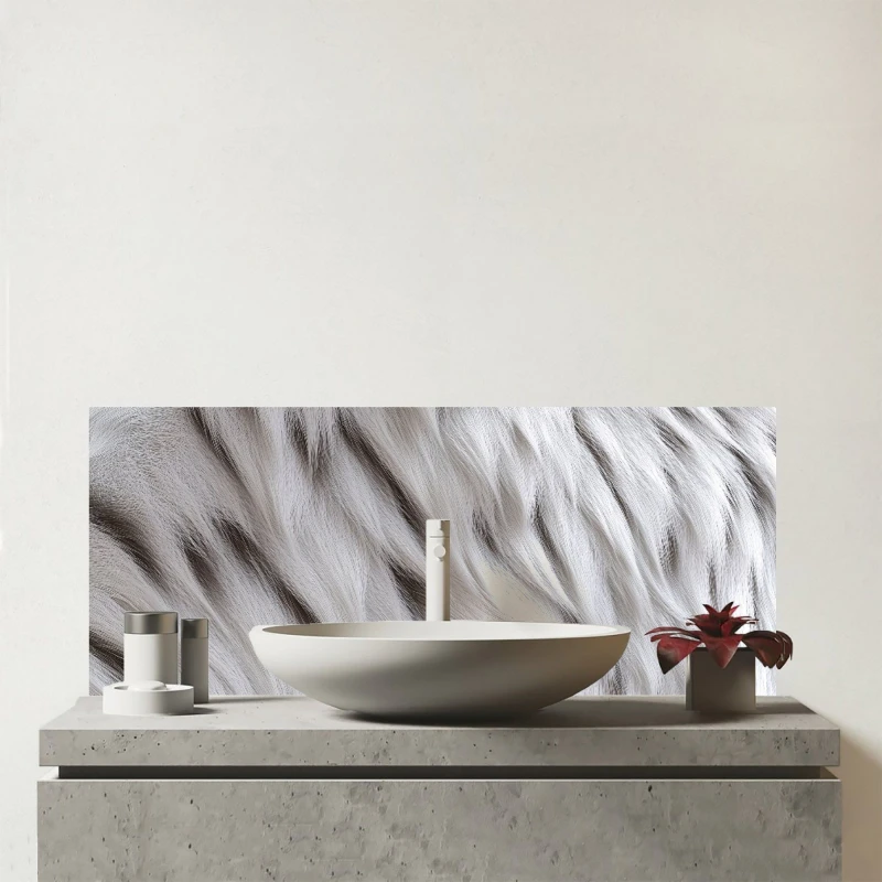 Image of Warren Reed - Designer White Tiger Fur Design Glass Bathroom Splashback White Unisex