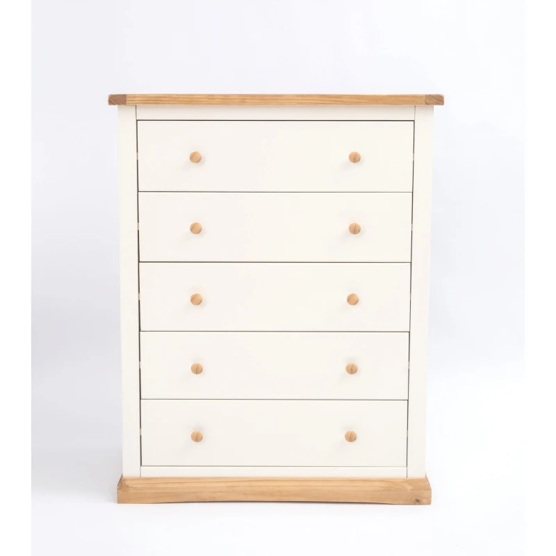 Image of Cabinet Bits Trevi 5 Drawer Chest of Drawers Wood Knob in Off-White Off-White Unisex