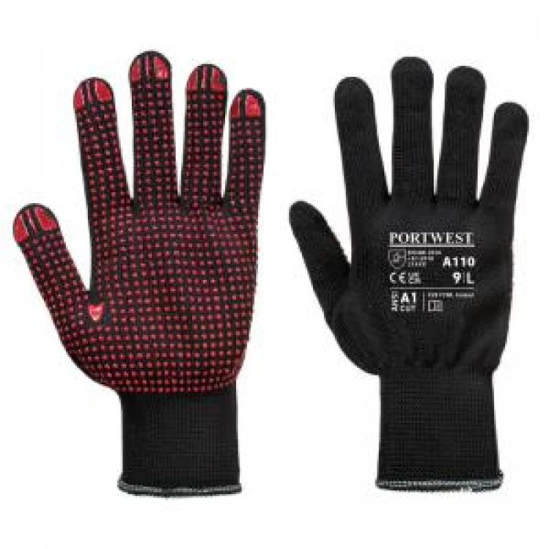 Image of Portwest Polka Dot Grip Gloves A110BKRM Colour: Black / Red