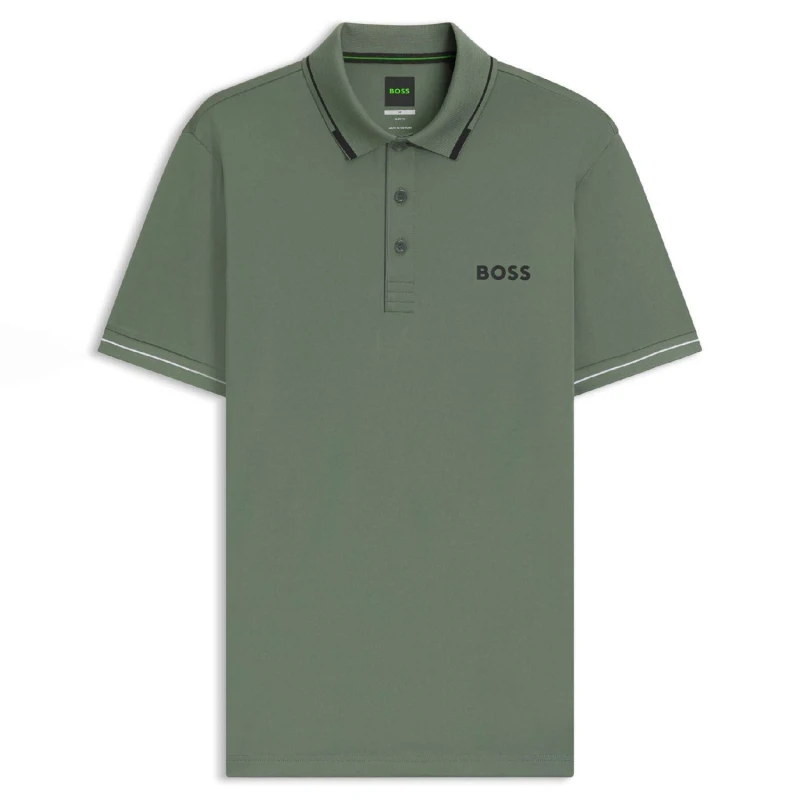 Image of Boss Paul Pro Contrast Logo Slim-Fit Polo Shirt Green male M
