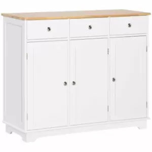 Image of HOMCOM Modern Sideboard With Rubberwood Top Drawers And Adjustable Shelves White