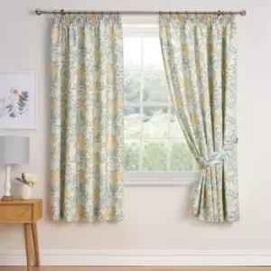 Image of Sandringham Floral Print Lined Pencil Pleat Curtains, Duck Egg, 66 x 72" - Dreams&drapes