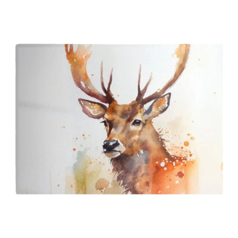 Image of Warren Reed Designer Majestic Stag Watercolour Glass Chopping Board