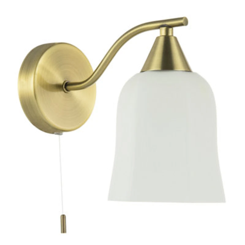 Image of Happy Homewares Traditional Switched Downlight Wall Light In Antique Brass With Opal Glass Shade