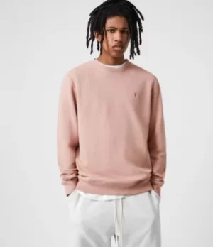 Image of AllSaints Mens Raven Crew Sweatshirt, Balsastone Pink, Size: S